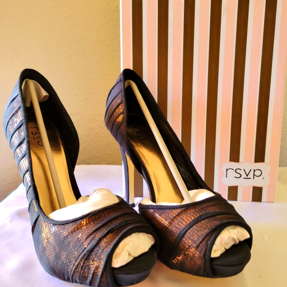 RSVP Copper & Black Sequins Heel, 8.5